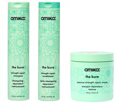 Amika The Kure Strength Repair Shampoo, Conditioner + Strength Repair Mask Trio