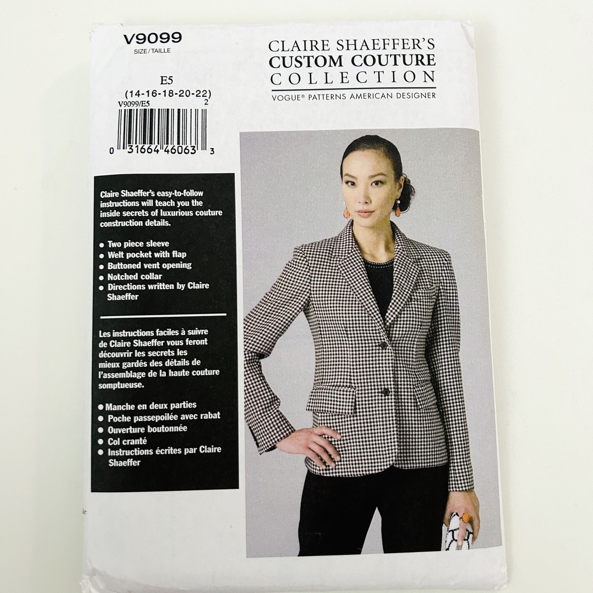 Claire Shaeffer's Custom Couture Vogue Sewing Pattern V9099 Blazer