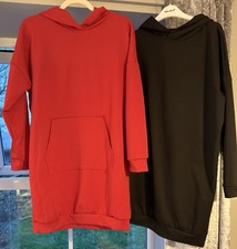 Bnwot 2 X Ladies Hooded Jumper Dresses One Red One Black Fits Up To A Size 14/16