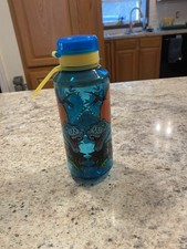 Kids Dinosaur Water Bottle Blue Plastic Twist Lid Animal Print Round Design