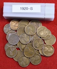 1920-S Lincoln Wheat Cent Penny 50 Coin roll Circulated