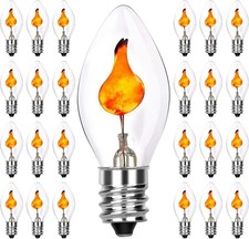 25 Pack C7 Flickering Flame Light Bulbs Small Candle Red 120 Volt C7 Clear Flam