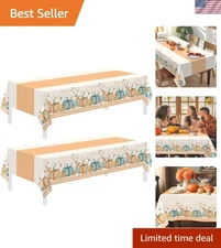 Elegant Thanksgiving Tablecloth Set: 2 Disposable Covers 54x108” for Fall Gat...