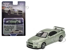 NISSAN SKYLINE GT-R R34 V-SPEC II NUR RHD JADE 1/64 DIECAST BY MINI GT MGT01003