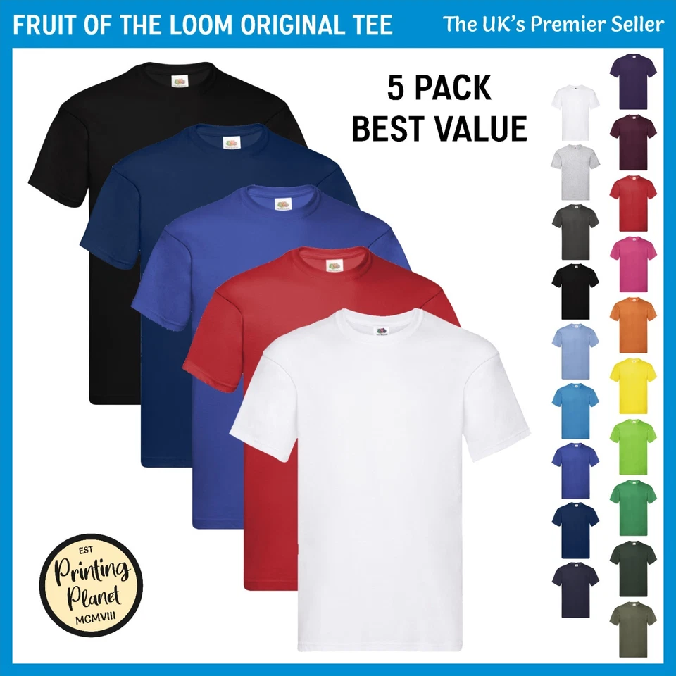 5 PACK, Fruit Of The Loom 61082 Men's Original Crew Neck Tee T-Shirts - CHEAPEST - Image 1 of 1