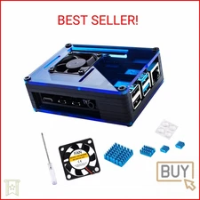 Miuzei Raspberry Pi 4 Case with Fan Cooling , 4 Pcs Aluminum Heat Sinks , Case f