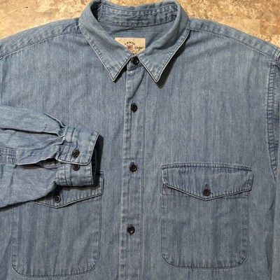 Edwin Jeans Shirt Mens Large Blue Denim Chambray Long Sleeve Button Japan