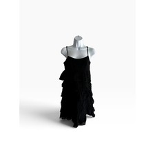Promod Tiered Ruffle Mini Dress 8 Black Cotton Gauze Boho LBD