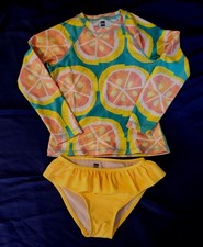 Tea Collection 2 Piece Girls 7 Citrus Fruit Rashguard Top/Bottom Swim Set Yellow