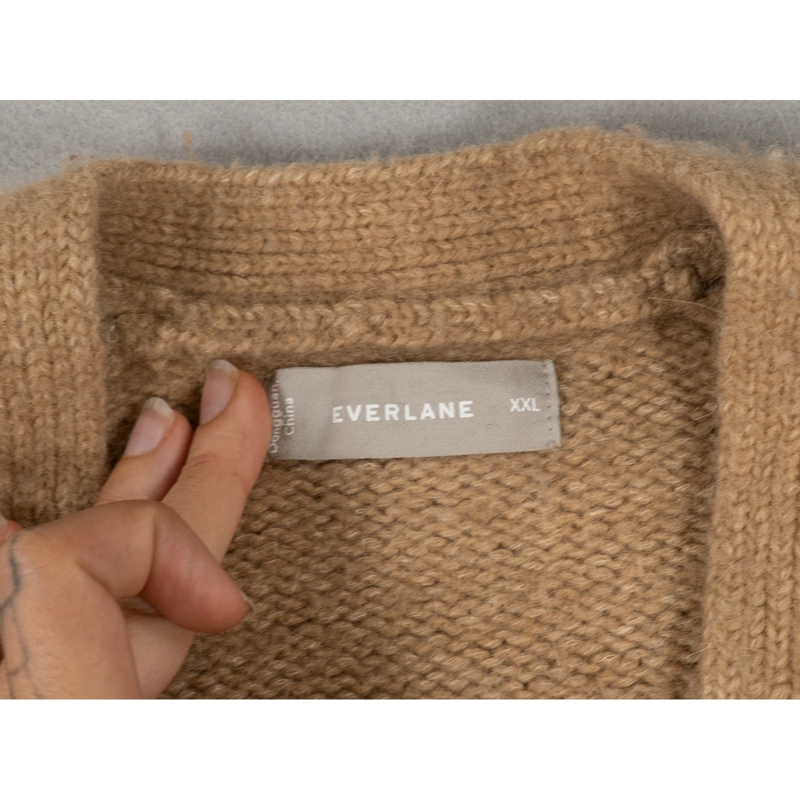Everlane XXL Tan Cloud Knit Wool Alpaca Blend Button Front Cardigan Sweater image 2