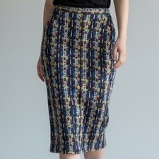 Vtg homemade Denim Maxi Skirt western Aztec arrows Pockets Women's Size XS S
