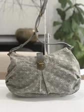 Authentic Louis Vuitton Monogram Denim Slightly Shoulder Bag Gray