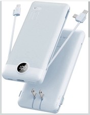 Blue-Portable Charger Built-in Cables , USB C Power Bank 10000mAh