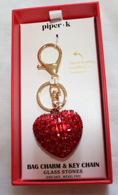RED PAVE BIG HEART Handbag Charm Gold tone Metal Glass Stones New in box