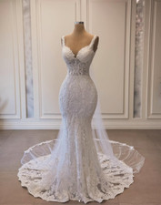 Princess Lace Appliques Wedding Dresses Mermaid with Cape V Neck Bridal Gowns