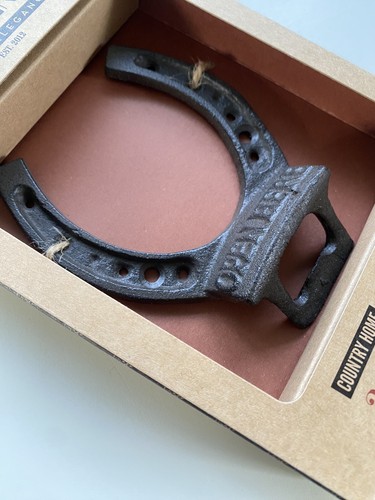 Twine Lucky Horseshoe Bottle Opener Open Here Cast Iron Beer Wall Mount Rustic - Picture 5 of 10
