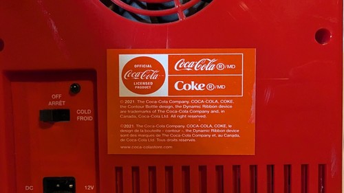 Coca-Cola Classic 4L Mini Fridge w/ 12V DC and 110V AC Cords, 6 Can Portable ... - Picture 3 of 4