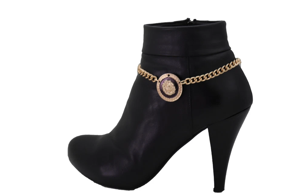 Mujer Oro Cadena Metal Occidental Botas Pulsera Zapato León Moneda Dije Calle - Imagen 3 de 4