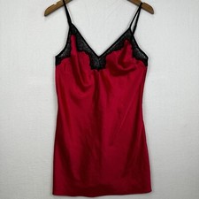 Y2K Victoria's Secret Babydoll Slip Dress Satin Red Black Lace Trim Medium