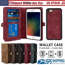 2 In1 Leather Wallet Magnetic Flip Stand Card Case Cover for iPhone 8 Detachable