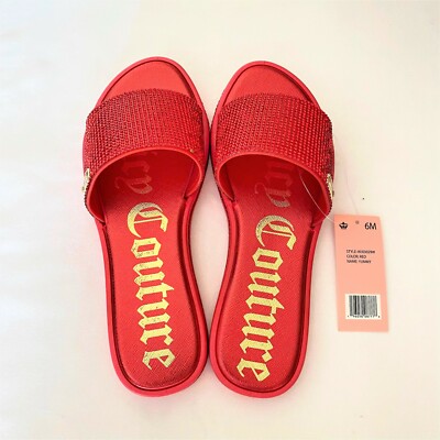 yummyページ NWT! Juicy Couture Yummy Beaded Slip On Slides Sandals Ruby
