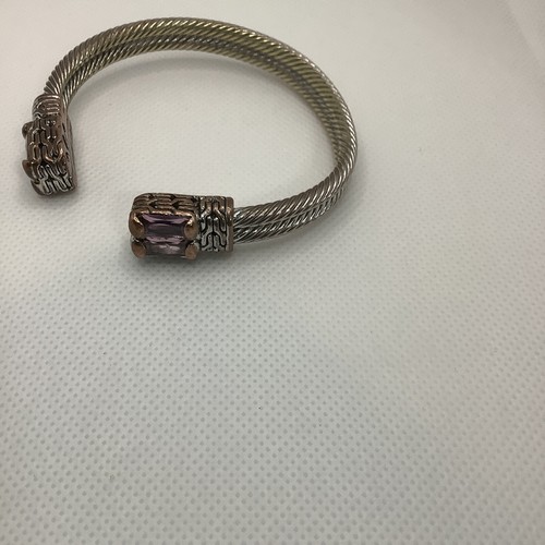 VTG 925 Silver Signed Art Jewels Double Twisted Cuff Bracelet Pink Rhinestone - Picture 2 of 4