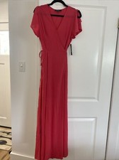 Lulus Heart of Marigold Wrap Maxi Dress Coral Pink Small NWT