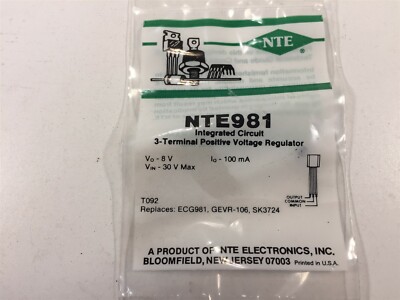 (3) NTE981 Integrated Circuit Pos 3 Terminal Voltage Regulator 100mA - Lot of 3