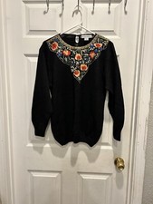 1980  s Vtg. Victoria Harbour Medium Sequined Beaded Black Sweater Holiday Party