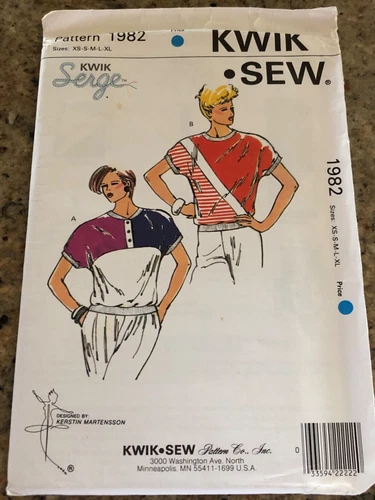 ? KWIK SEW #1982 - LADIES TWO STYLE CAP SLEEVE CONTRAST TOPS PATTERN XS-XL FF
