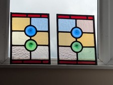RENOVATED: Pair Vintage Compact Stained Glass Windows Panels