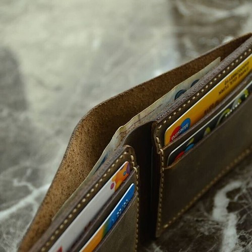 Brown Leather Bifold Wallet, Genuine Leather Wallet for Man - Picture 2 of 14