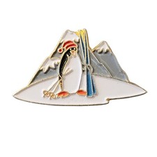 PENGUIN Holding Skis and Poles Brooch Pin - Snow Mountains