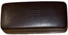 Vintage COACH Dark Brown Hard Leather Clamshell Eyeglass Sunglass Case Large