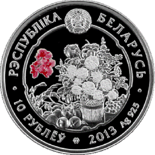 Weißrussland 2013, DIE ROSE (ROSA). Schönheit der Blumen, 10 Rubel, silber, farbig - Bild 3 von 3
