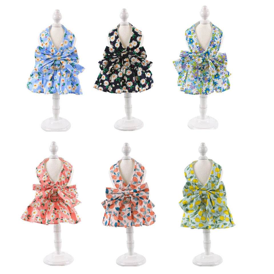 Cute Floral Fruit Pet Dog Dress and Leash Puppy Cat Princess Dress Vest Harness - Image 3 of 4