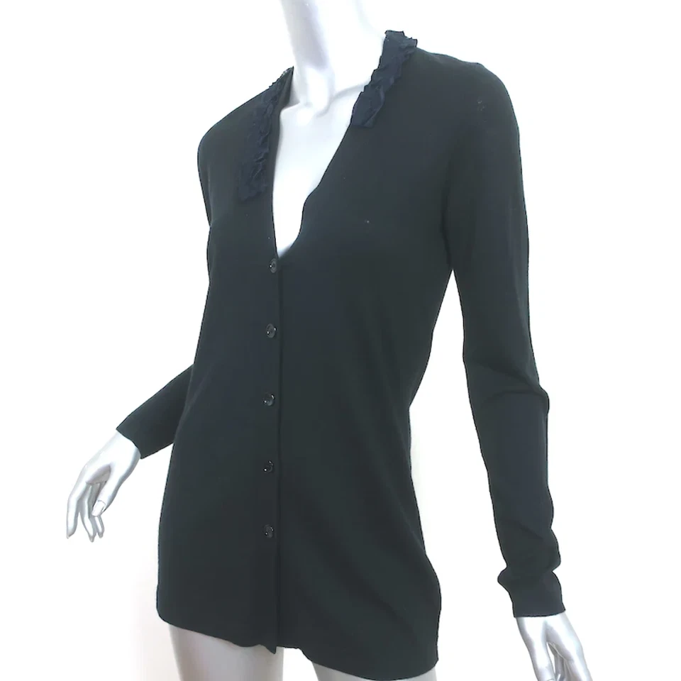 Cárdigan BOSS Hugo Boss Ribete con Volantes Negro Cachemira-Seda Talla Extra Pequeña Foto 3 de 4