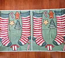 2 Vtg Naughty Nice Lg 35 in Christmas Stocking Cut & Sew Fabric Panel Sandy Gore