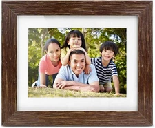 Aluratek 8” Distressed Wood Digital Photo Frame Auto Slideshow Wood Border - New