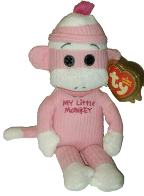 Ty MY LITTLE MONKEY PINK (Girl) SOCK MONKEY Beanie Baby - MWMT Stuffed Plush Toy
