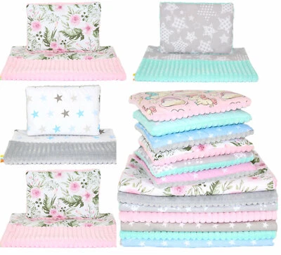 PRIMAWELA Minky Kwadrat Baby Kinderwagenset Kuscheldecke Kinder Decke Kissen