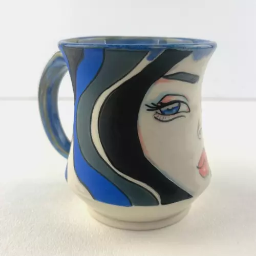 Constance Stotzer Studio Pottery Mug Artisan Handmade Blue Eyes Classy Lady Cup