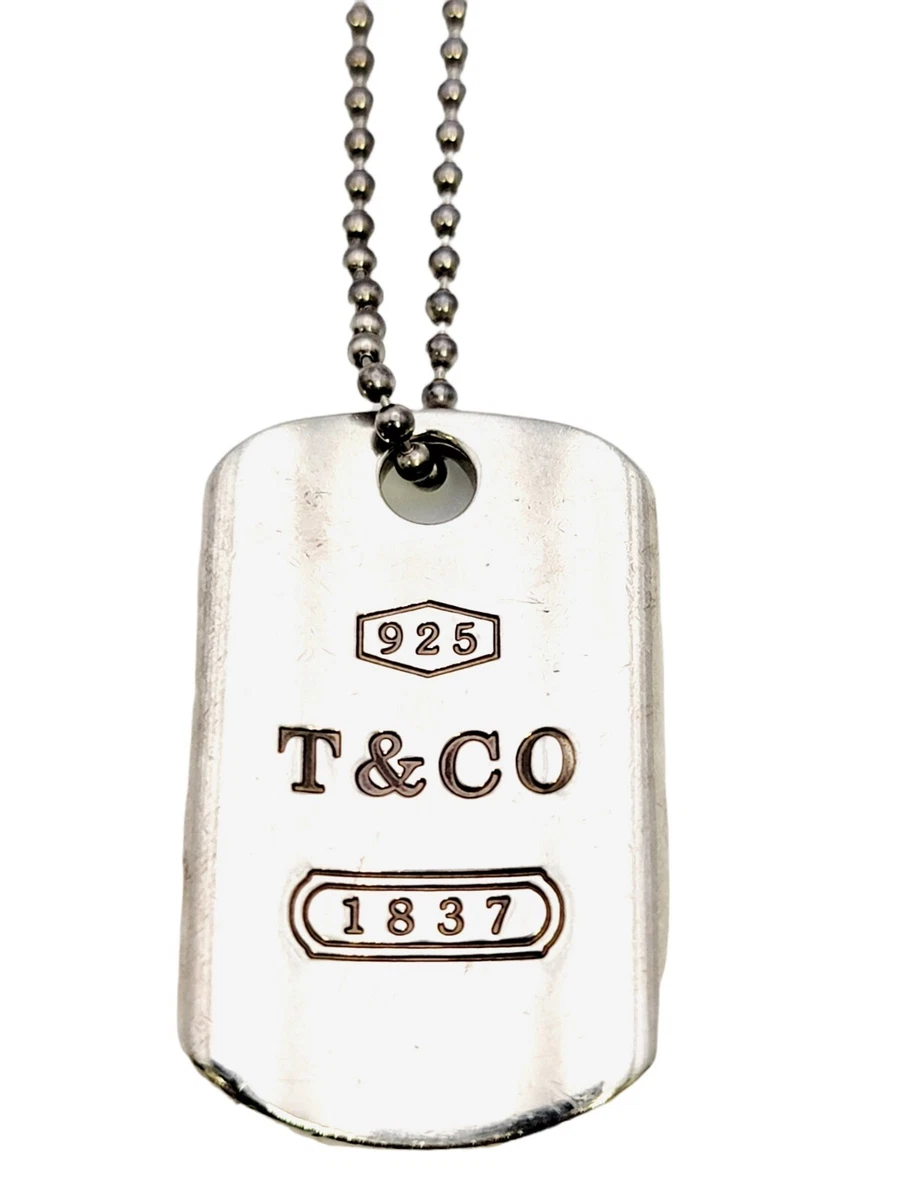 Tiffany Co. Necklace Sterling Silver 1837 Dog Tag Pendant Ball Chain 18