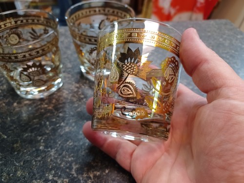 Set 3 Vintage MCM Lowball Glasses 22 Kt 3.25" - Picture 2 of 7