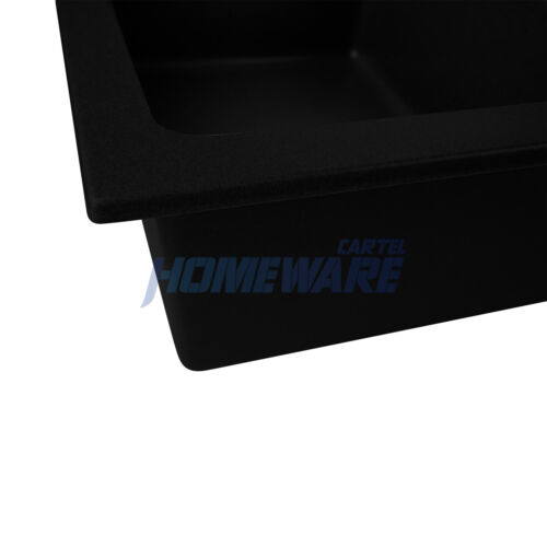 1160x500mm Black Granite Stone Double Bowls Kitchen Sink Topmount Basin Overflow - Picture 8 of 11