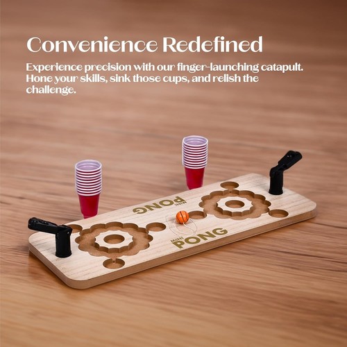Mini Pong Shot Drinking Game Party Solid Wooden Base 20 Cups 2 Shooters Beer - Picture 6 of 7