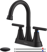 Bathroom Faucets for Sink 3 Hole, 4 Inch Matte Black with Pop-Up Drain and 2 Su