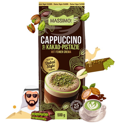 MASSIMO Cappuccino Dubai Style 500g - Feines Pistazien Schokoladen Aroma