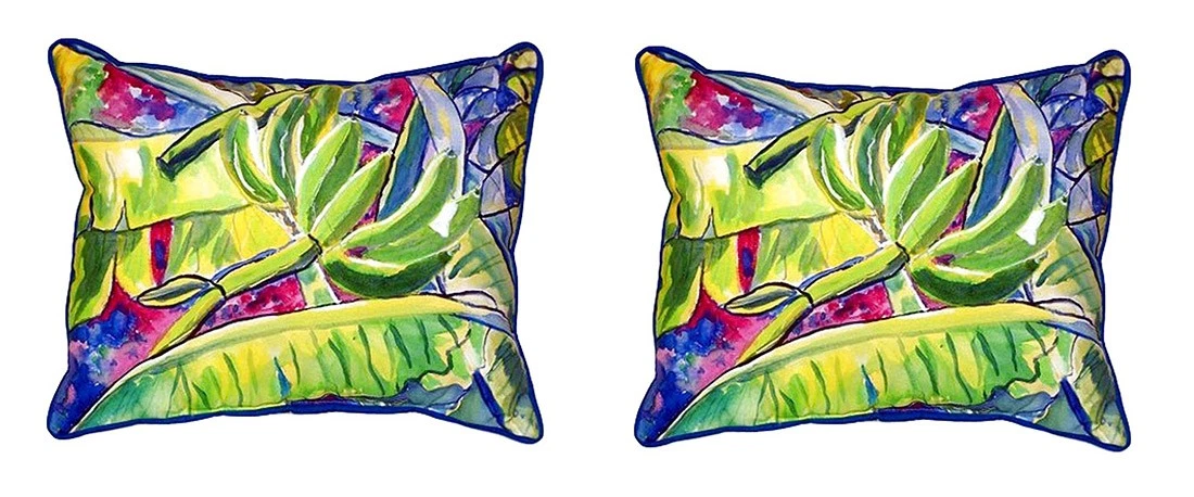 Pair of Betsy Drake Bananas Large Indoor Outdoor Pillows 11X 14