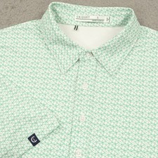 Criquet Polo Men Large White Green 4 Button All Over Print Dice Print Golf Shirt